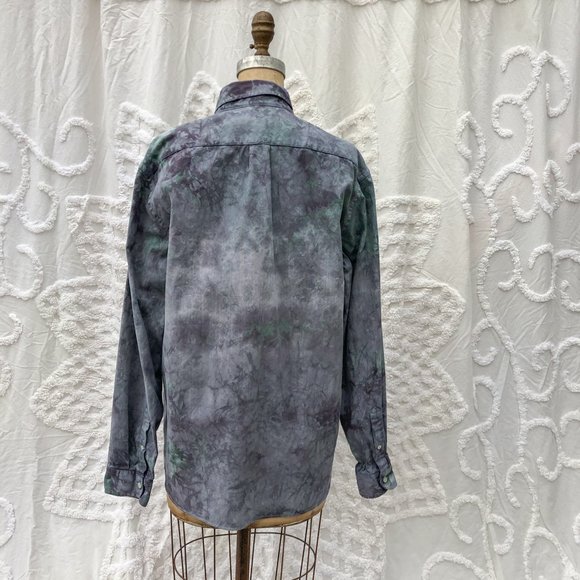 SOLD Tie Dyed Green Purple Long Button up Shirt L - Picture 5 of 8
